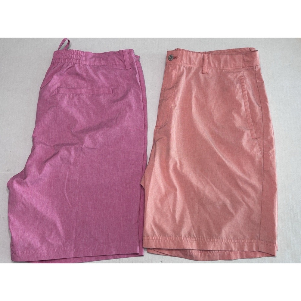 Nicklaus Men's‎ Golf Shorts Lot 2 Sz 38 Stretch Flat Front Rose Red Coral 9" Ins